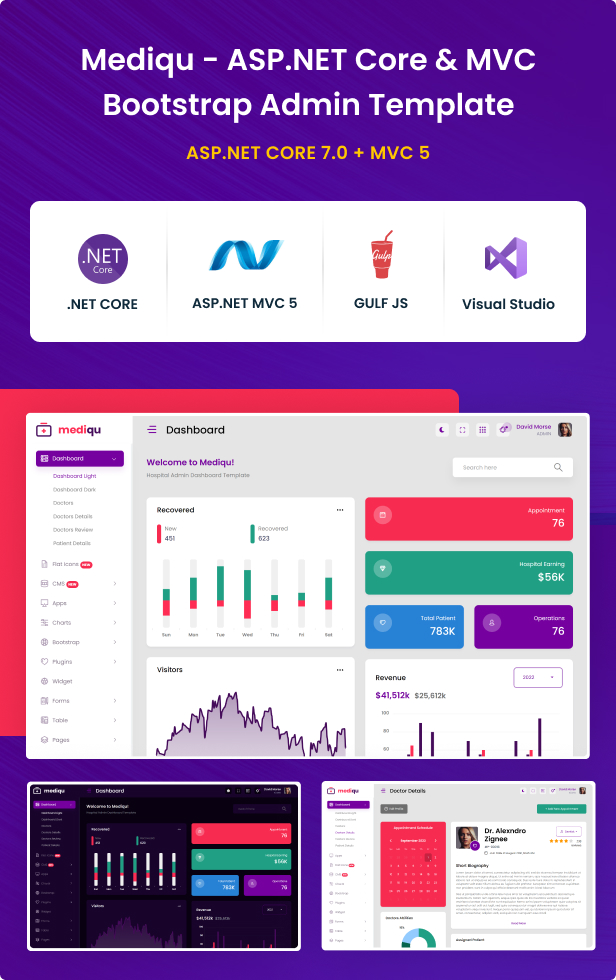 Mediqu – ASP.NET Core & MVC Bootstrap Admin Template with Dark Layout + RTL Ready